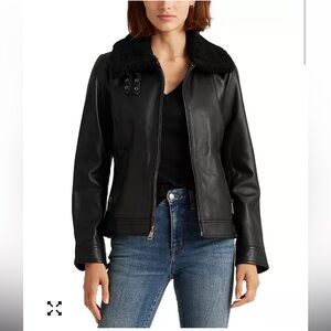 Lauren Ralph Lauren Faux Trim Lambskin Leather Moto jacket Jacket Size Medium